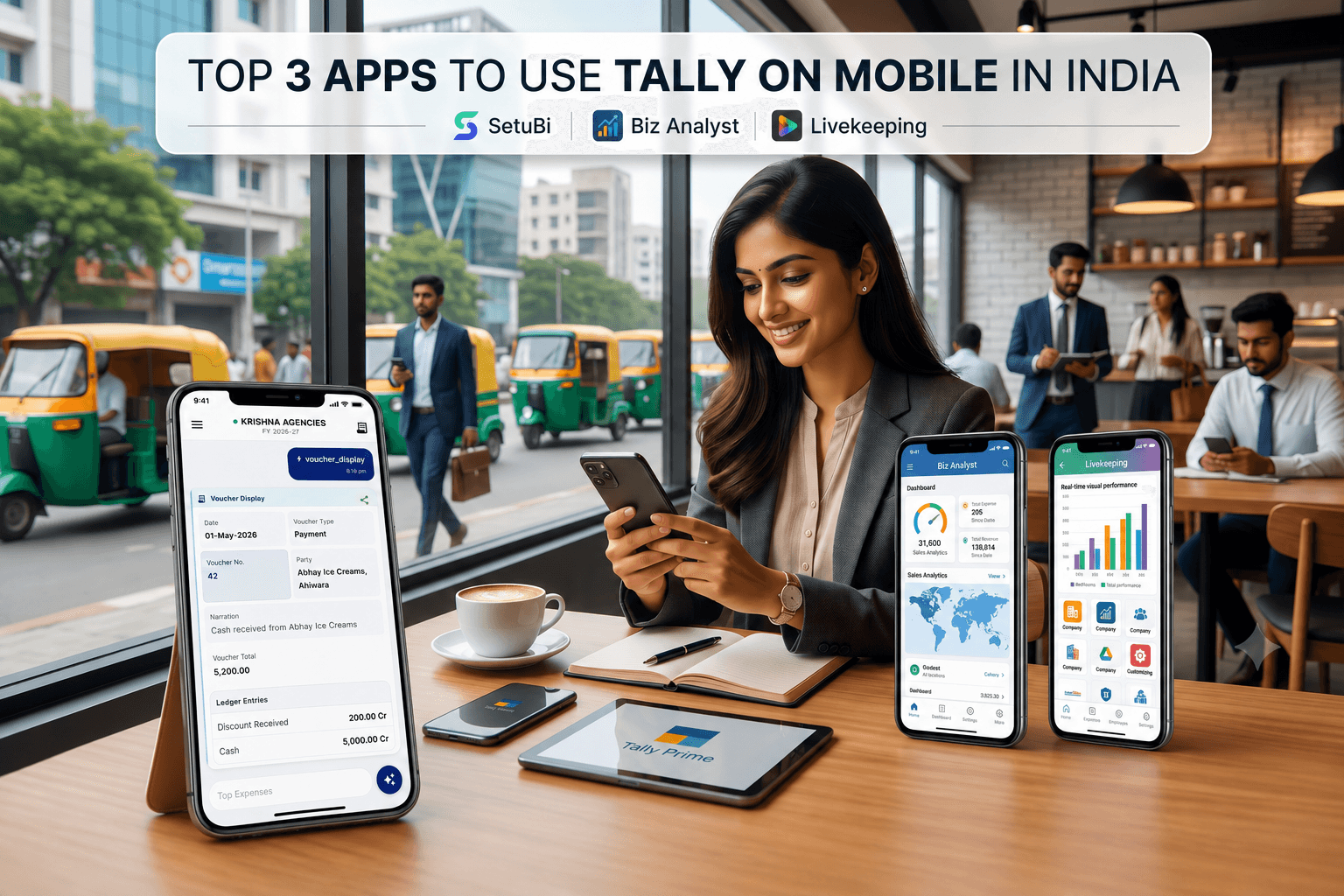 Top 3 apps to use Tally on mobile in India - SetuBi, Biz Analyst, and Livekeeping